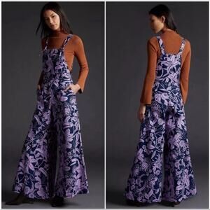 FARM RIO Deep V-neck Wide-leg Jumpsuit Floral Toucan Medium New